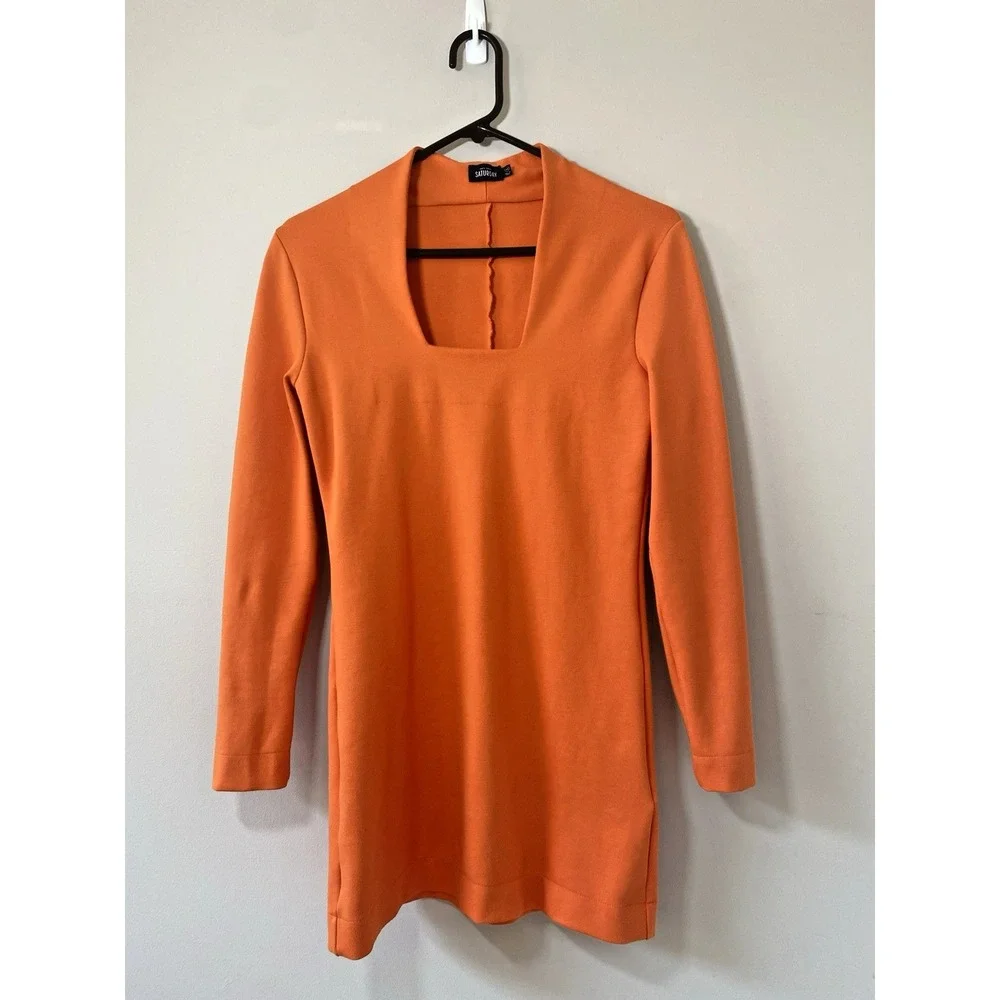 Kate Spade Saturday Dress Womens XS Orange Ponte‎ Knit Square Neck Stretch Mini